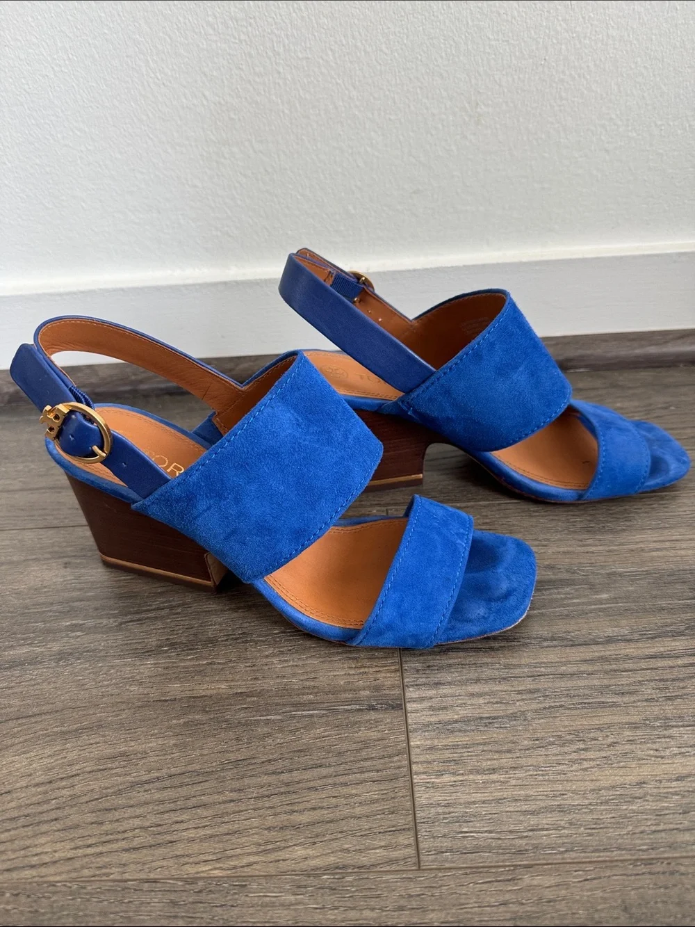 Tory Burch Selby Cobalt Suede Block Heel Sandals